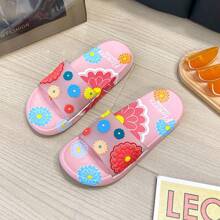 New Cute Flower Printed Slippers For Women, Indoor/Outdoor Non-Slip Soft Sole Breathable Bathroom Slide Sandals, Summer