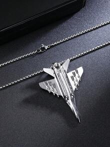 1pc Retro Style Unique J-20 Fighter Jet Pendant Necklace, Fashionable Stainless Steel Long Sweater Chain Accessory, Popular Hiphop Military Enthusiast Gift For Men, Daily Wear - Antique Silver - View 6