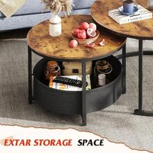 Round Coffee Table Set Of 2 Larger 80CM & 60CM Nesting Tables With Ample Storage, Premium Quality Modern Design For Living Room Or Office, Rustic Brown - RusticBrown - View 6