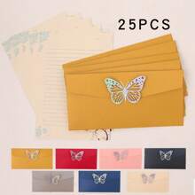 Set de 25 piezas, que incluye 15 hojas de papel para escribir, 5 sobres con decoraciones de mariposas de colores y refuerzo de perlas falsas, adecuado para cumpleaños, aniversarios, San Valentín, Acción de Gracias, Navidad, Día de la Madre y otras ocasiones de vuelta a la escuela