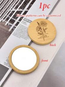 1 pezzo Specchio compatto da viaggio rotondo in legno personalizzabile con motivo floreale, specchio portatile e da mobile in legno - specchio per trucco circolare da tenere in mano, specchio da trucco in legno inciso