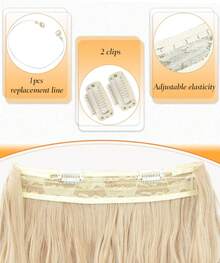 16" 20" Halo Hair Extensions Invisible Wire Hair Extensions With 2 Clips Synthetic Wavy Hairpiece Adjustable Transparent Headband For Women - Gold - View 3
