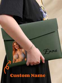 1pc Personalized Customized Name, Phone, Company Name, Company LOGO A4 Leather Document Folder, File Bag, Portfolio, Waterproof Business Office Snap Closure Thick Storage Bag - Magnetic Seal, Waterproof Faux Leather Large Capacity File Folder, Suitable For Business And Office Organization, Ideal For Exams And Storage,Back To School,School Supplies