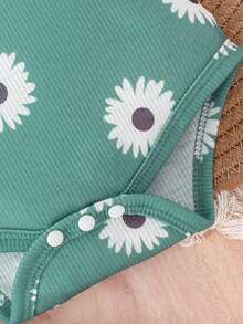 2pcs/Set Baby Girl Cute Print Jumpsuit & Shorts Set, Summer - Green - View 6