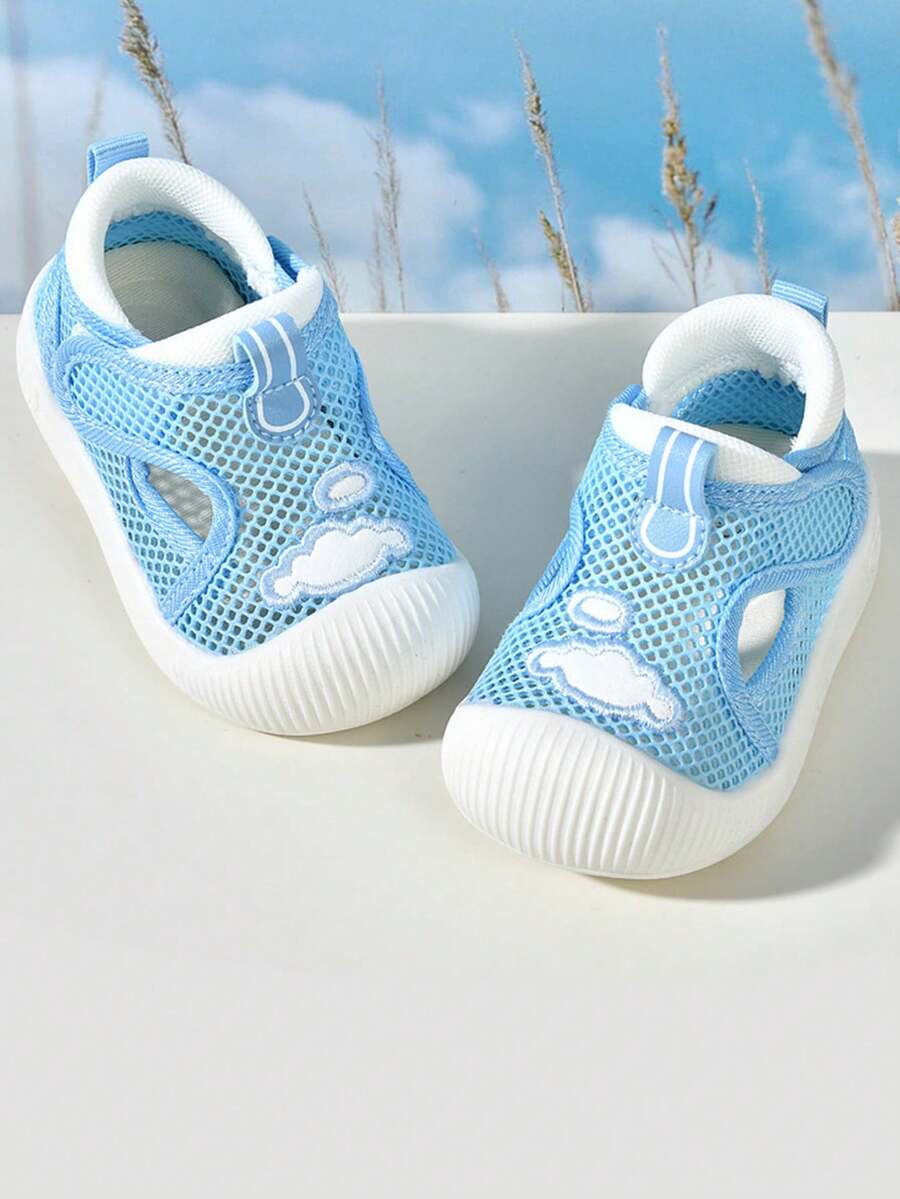 1 双男女款婴儿彩虹云钩环透气网眼防滑平底休闲运动鞋，适合春秋季 - 藍色 - 查看 1