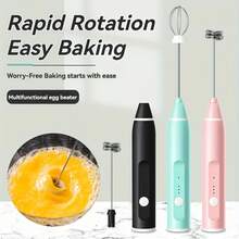 USB 可充电无线二合一手持式电动奶泡器、迷你搅拌机和打蛋器，带 3 档速度、不锈钢可拆卸搅拌器/支架 - 便携式搅拌机，适用于咖啡、卡布奇诺、烘焙、蛋白奶昔、威士忌、抹茶和烹饪工具