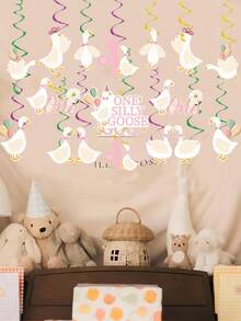10 piezas Decoración para fiesta de cumpleaños número 1 de la Ganso Tonta, remolinos colgantes de cumpleaños de la Ganso Tonta para niñas con moño rosa, decoraciones de primer cumpleaños de la Ganso Tonta, artículos para la fiesta del pato y la Ganso Tonta divertida - Multicolor - Ver 3