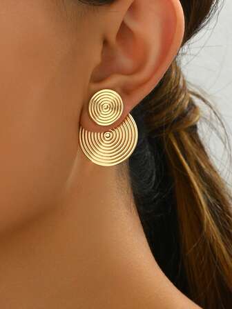 1 Pair New Creative Minimalist Geometric Summer Everyday Wear Fashion Elegant Simplex Round Floral Spiral Front & Back Stud Earrings