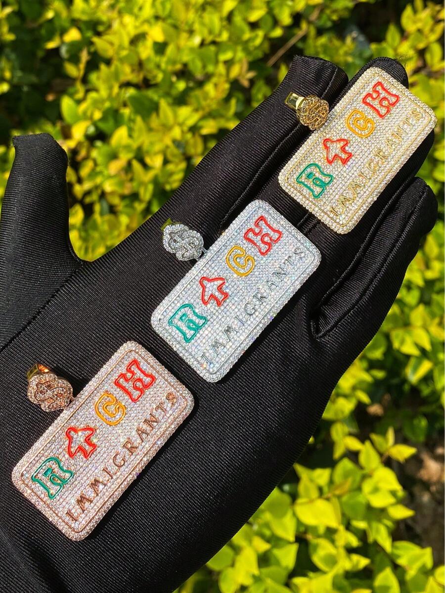 DUBSS 1 Piece Iced Out Rich Necklace Pendant For Men Plated Copper Hip Hop Jewelry - Letter - View 1