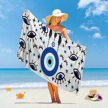 Ultrasoft Microfiber Beach Towel With Blue Eye Design - Quick Drying & Sand-Free, Great For Travel And Pool Essentials Summer Holiday Bathroom Decor Beach Essentials