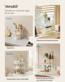 SONGMICS Estante para Especias, Juego de 2, Organizador de Armario, Estante de Almacenamiento de Cocina Extensible, Especiero de Metal y Madera de Ingeniería, Blanco Nieve y Blanco - Weiss - Übersicht 4