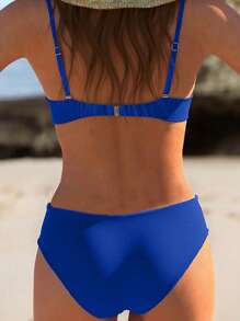 Nuevo y elegante traje de baño de 2 piezas de estilo europeo y americano, color rojo vino, minimalista y sexy, con aros, push-up y decoración metálica en forma de estrella de mar