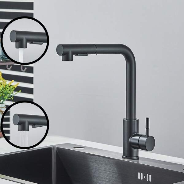 Grifo para fregadero de cocina, giratorio 360°, extraíble, monomando, con un solo orificio, mezclador de agua fría y caliente.