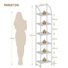 HEXCELEN Bookshelf, 6-Tier Display Shelf, Exhibition Shelf, Tempered Glass, Standing Shelves, For Living Room, Bedroom, Bathroom, Gold - 金色 - 查看 7