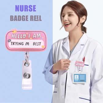 Ik doe mijn best! Leuke intrekbare badgehouder, geschikt voor verpleegkundigen, gediplomeerde artsen, medisch personeel en leraren | Schattige roze verpleegkundige ID-badgehouder met krokodillenklem en 61 cm duurzaam nylon koord | Schoolbenodigdheden van acryl, terug naar school