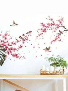 mama look 1 件/2 件简约经典鸟枝花卉、红梅花束、蝴蝶墙贴，适用于卧室、客厅、书房、餐厅装饰，自粘式可移除 PVC 壁画 - 彩色 - 查看 3