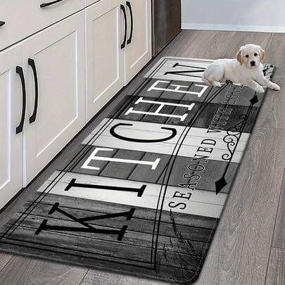 1pc Classic Dark-Colored Wood Grain Printed Kitchen Mat, High Bounce Memory Foam, Absorbent Anti-Slip Rug For Kitchen, Hallway, Bathroom, Entryway, Dining Room And Other Home Decor