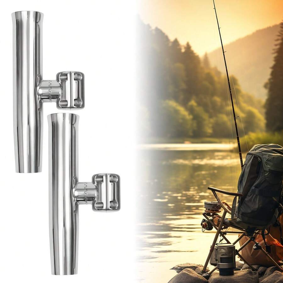 Fishing Rod Holders, 304 Stainless Steel Construction, 360° Rotation, Two-Piece Design, Fits 7/8" And 1" Rails, PVC Inserts For Rod Protection - Black - View 1