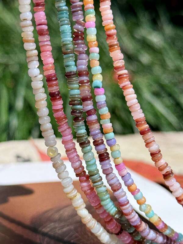 3-4mm natürliche Muschelperlen, bunte scheibenförmige Zwischenperlen für DIY, 1 Strang mit ca. 220 Stücke hochwertige Muschelperlen, geeignet zum Herstellen von Armbändern, Halsketten, Ohrringen und Schmuckzubehör