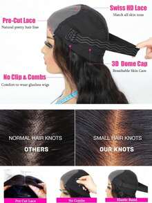 Uveous Yaki Straight Glueless Wig Kinky Straight Natural Hairline 5x5 Pre Cut Lace Front Wigs Human Hair Pre Plucked Pre Bleached 3S Ready To Go Pre Everything Glueless Wig 200% Density - Natural Black - 查看 8