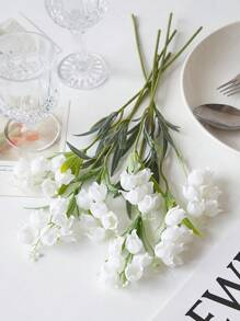 6/12cs Artificial Lily Of The Valley Faux White Bell Flowers Wind Chime Orchid Silk Flowers Wedding Bouquet, May Flower Table Centerpieces For Home Garden Wedding Party Decor