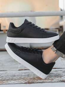 Men's Casual Fashion Skateboard Shoes, Flat Round Toe Lace-Up Comfortable Non-Slip Sole, Plus Size Sneakers Suitable For All Seasons ,Gym