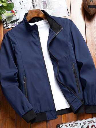 Men's Comfy Lapel Jackets - Soft Solid Colour, Zipper Closure, Long Sleeve, Business Style, Casual Wear For Outdoor Activities, Versatile And Breathable
