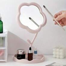 1 specchio da trucco da appendere alla toeletta, a forma di fiore, con telaio in plastica lucida senza batterie, regolabile e ruotabile, con vassoio portaoggetti, adatto per camera da letto, studenti e viaggi - senza profumo di fiori, tema rosa, must-have per iniziare la scuola, decorazione per la casa, la stanza, la parete, la scuola, sorpresa scolastica, decorazione per il dormitorio, ritorno a scuola