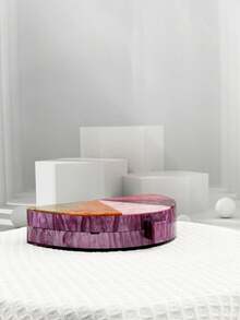 新款简约半圆形拼布钱包，配金属链带，时尚女士单肩包，晚会/鸡尾酒会手拿包，优雅亚克力新娘婚礼手提包，化妆包，小方形手拿包 - 紫色 - 查看 2