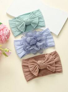 jralon Set de 3 diademas de flores de tul para bebés, bandas elásticas de nailon para bebés y niños pequeños, adecuadas para todas las estaciones