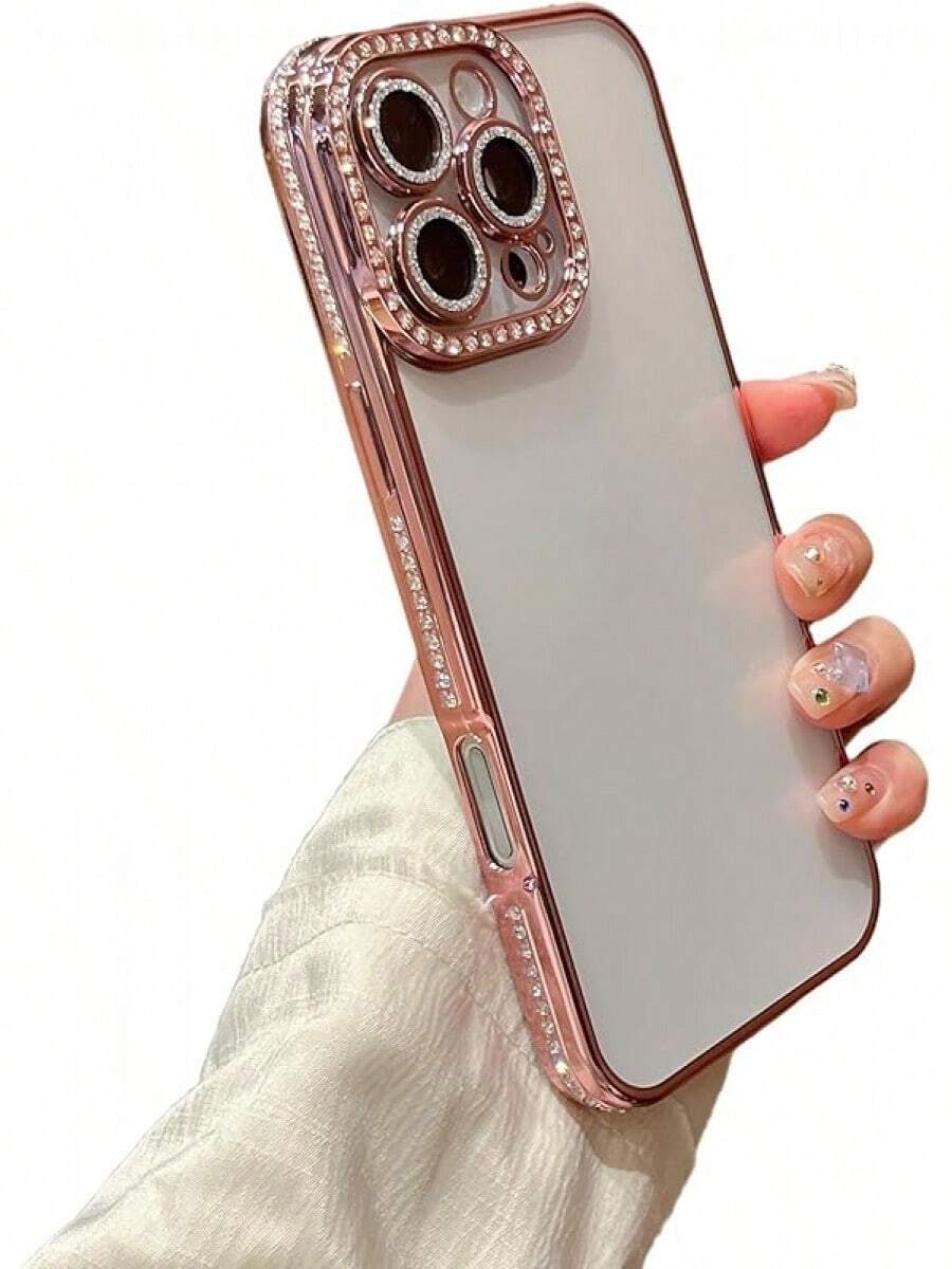 Funda para teléfono con purpurina, perlas brillantes, diamantes, corona y espejo, 1 unidad - Rosa - Ver 1