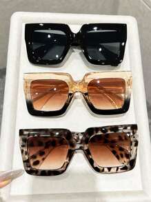 2/3/5pcs Women Plastic Gradient Leopard Colorful Square Frame Ombre Lens All-Match Best Friend Style Perfect Stylish Eyeglasses Combination For Business Casual Woman,Street Snap,Weekend Outfit Accessories