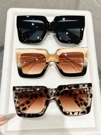 2/3/5pcs Women Plastic Gradient Leopard Colorful Square Frame Ombre Lens All-Match Best Friend Style Perfect Stylish Eyeglasses Combination For Business Casual Woman,Street Snap,Weekend Outfit Accessories