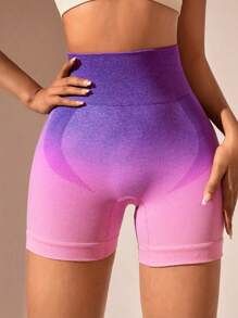 1pc Ombre Casual-Comfy Minimalist Sporty-Cute Romantic Knitted Yoga Shorts, Lightweight Breathable Quick-Dry, Spring/Summer