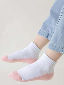 5 Pairs Kids Solid Color Mesh Short Socks, Boys & Girls School Socks, Contrast Color Children Socks - Pink - View 4
