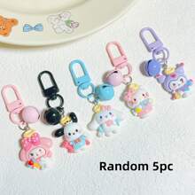 Sanrio 5 Pieces Sanrio Cream Keychain Pendants - New Black Beauty, Melody Cinnamon Dog HelloKT Keychain, Cartoon Character Pendant, Multi-Color Design, Plastic Structure And Easy-To-Install Keychain, Very Suitable For DIY Gifts