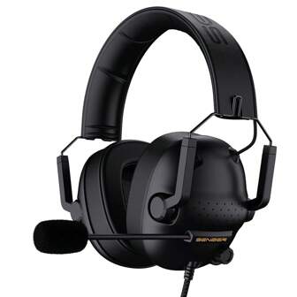  SENZER SG500-黑色环绕声专业游戏耳机，带降噪麦克风 - 柔软记忆泡沫垫 - 便携式可折叠耳机，适用于 PC 等。