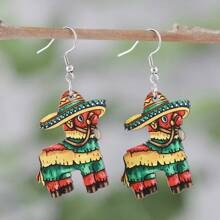 Vintage, süße, bunte Esel-Anhänger-Ohrringe für Frauen, doppelseitiger Holz-Mexiko Cinco de Mayo Party Schmuck Geschenk