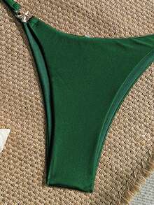 Women's Sexy Bikini 2 Pieces Set, With Glossy Accessories And Special Fabric - Dark Green - View 4