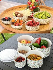 5pcs/Set Vintage Enamel Ice Bowls With Lids, Airtight Dust-Proof, Heat-Resistant For Cooking & Soaking, Suitable For Camping, Serving Soup, Storing Food & Snacks In All Seasons - Beige - View 12