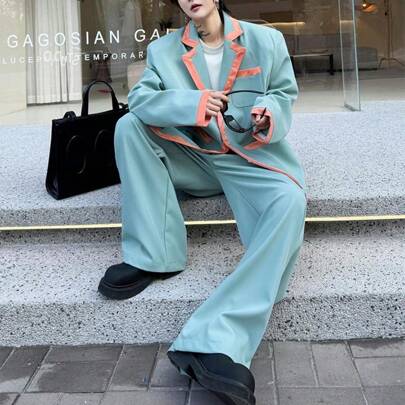 Senior Sense Of Black And White Splicing Suit Men Design Sense Of Suit Set Of Casual Jacket Pants