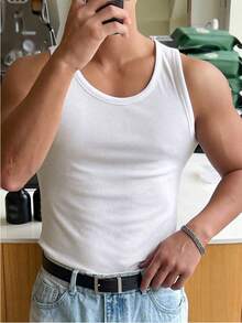 男士时尚休闲街头性感修身纯色罗纹无袖背心，轻薄面料，尺码偏小两码，请酌情选购。 - 白色 - 查看 8