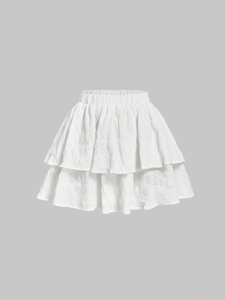 A字高腰蛋糕裙，显瘦女新款泡泡袖裙 - 白色 - 查看 1