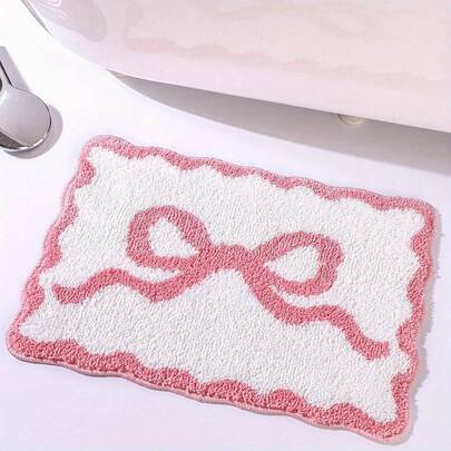 1pc Beautiful Bow Bathroom Mat, Cute Girly Style Rug, Plush Soft Faux Fur Carpet, Living Room, Bedroom, Closet, Entryway, Kitchen, Bedside Rug, Durable Dust-Proof