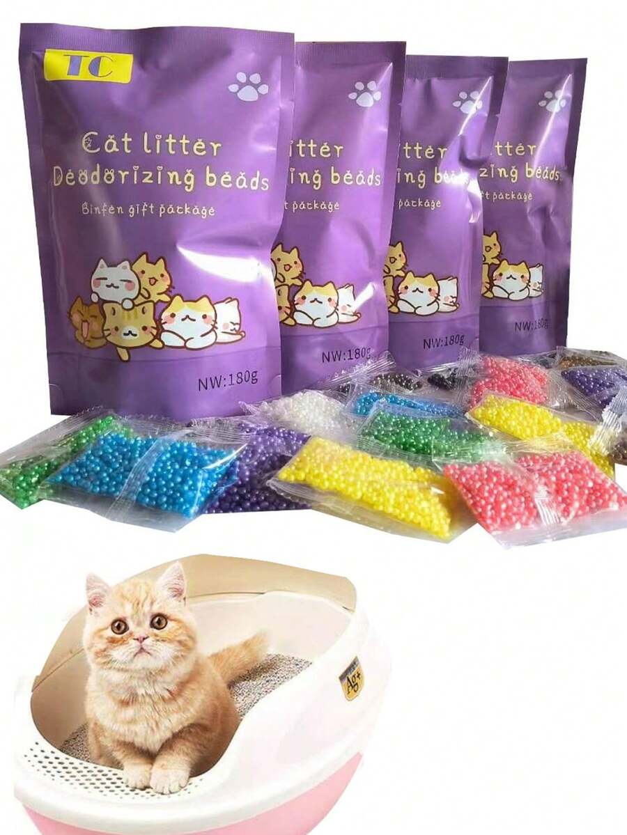 1 set de perlas desodorizantes premium para la caja de arena de gato, compañero de la caja de arena de gato, 18 bolsitas envueltas individualmente con 9 fragancias para un control efectivo del olor, ideal para el hogar, tiendas de mascotas, clínicas veterinarias y viajes - Multicolor - Ver 1