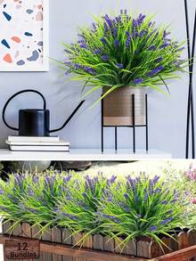 10/22pcs Artificial Monkey Grass And Lavender Plants, UV-Resistant Fake Green Shrub Plants Decoration For Outdoor Hanging Planters, Home Garden, Aesthetic Room Decor - View 7