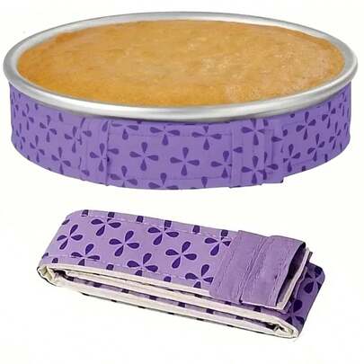 1pc Purple Cake Baking Strips - Ultra Absorbent Thick, Used For Even Cake Pan Damping, Flatter & Smoother Baking Strips With Floral Patterns, Essential Baking Accessory, Cake Leveling Tool | Decorative Baking Strips | Thick Strips, Cake Baking Supplies