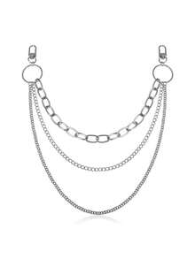 1pc Women's Silver Punk Style Multi-Layer Metal Pants Chain, Fashion Versatile Jeans Accessory - Silver - View 3