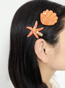 2pcs Fresh Shell & Pearls Starfish Accessories, Suitable For Hair Clip, Necklace, Brooch, Beach Vacation Decors, Owner & Pet Matching Sets