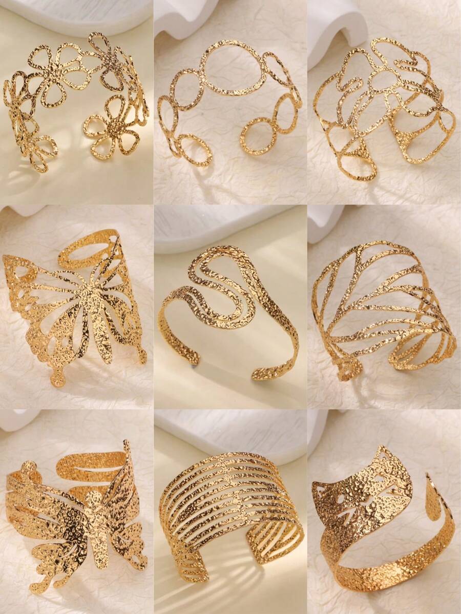 Brazalete ancho de acero inoxidable con diseño de flor para mujer, pulsera de estilo vintage geométrico simple con acabado mate, joyería de moda, regalo nuevo